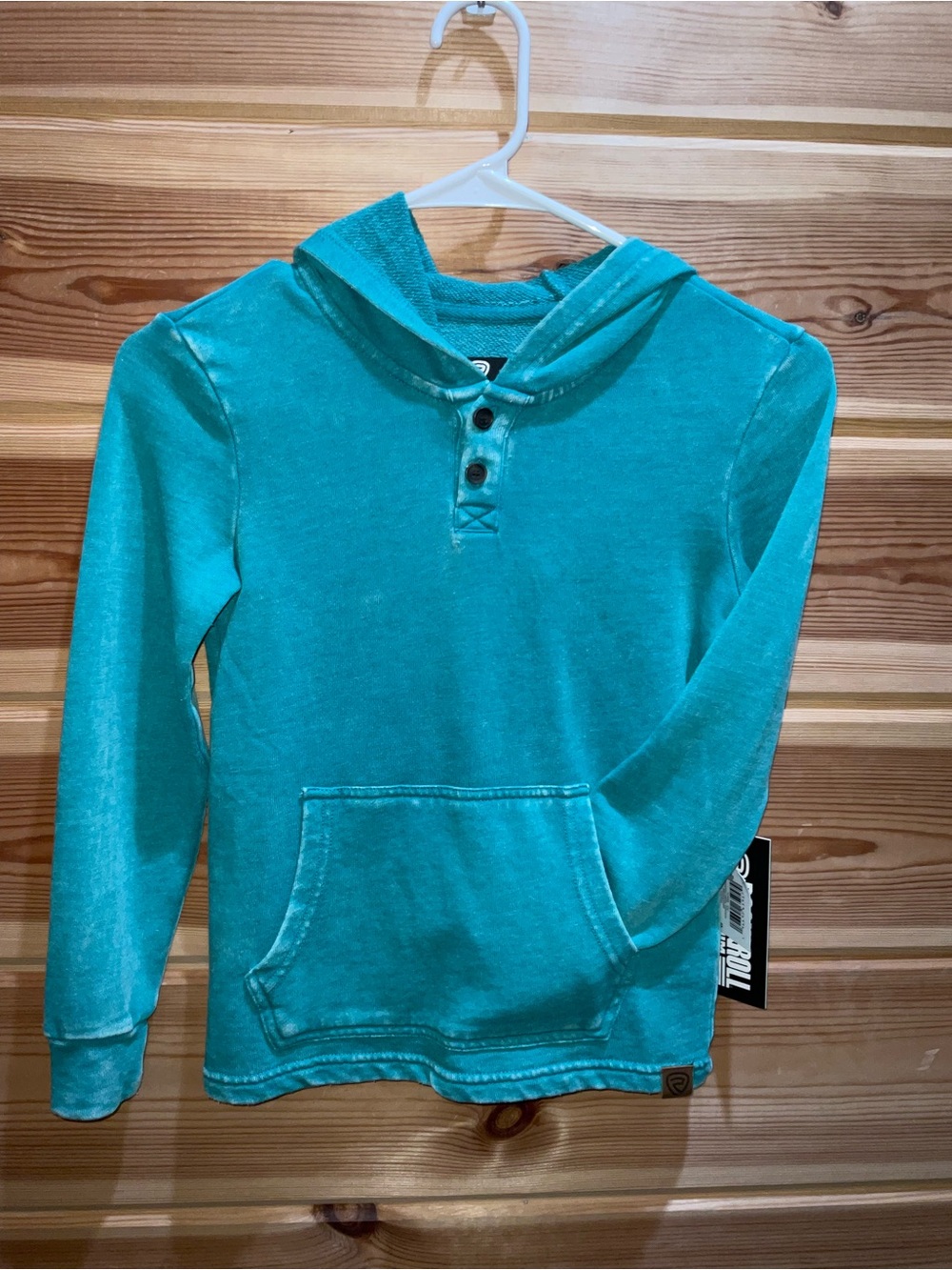 Kids Hooded Henley Sweatshirt in Teal